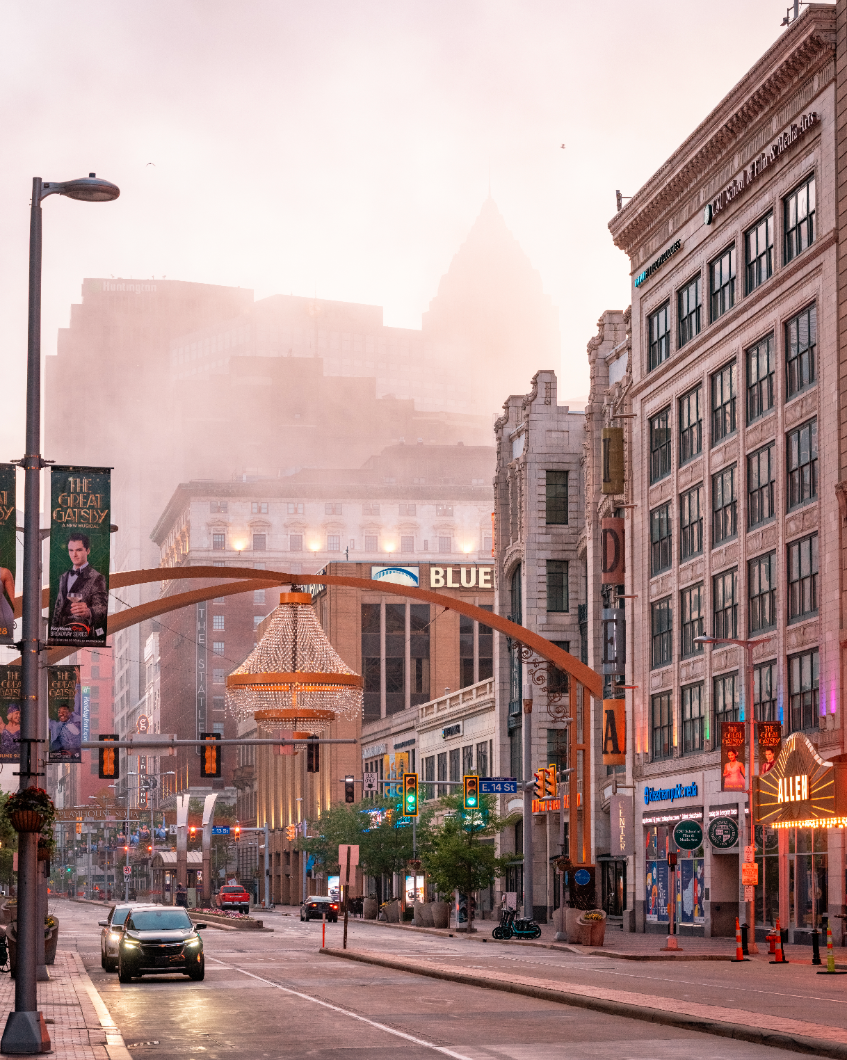 A Foggy Playhouse Square in Cleveland, Ohio