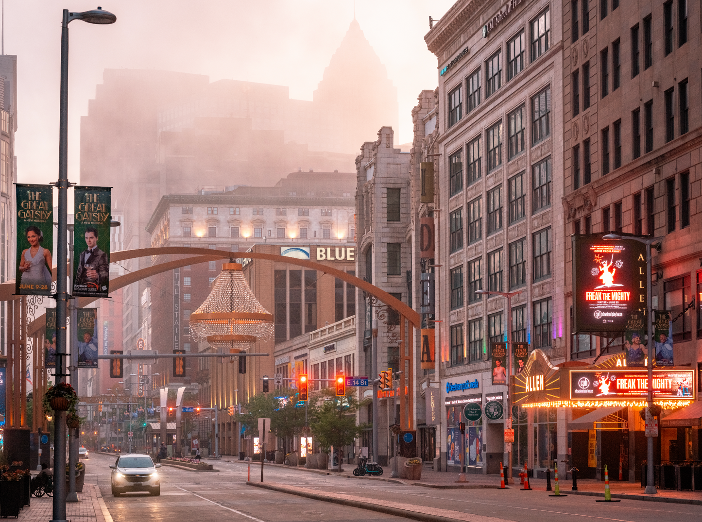 A Foggy Playhouse Square in Cleveland, Ohio